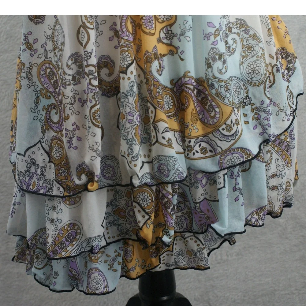 Boho Paisley Tiered Ruffle Swim Dress Tankini Top Multi Color XL
